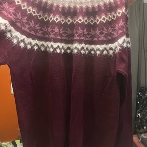 Eddie Bauer Maroon and White Patterned Sweater